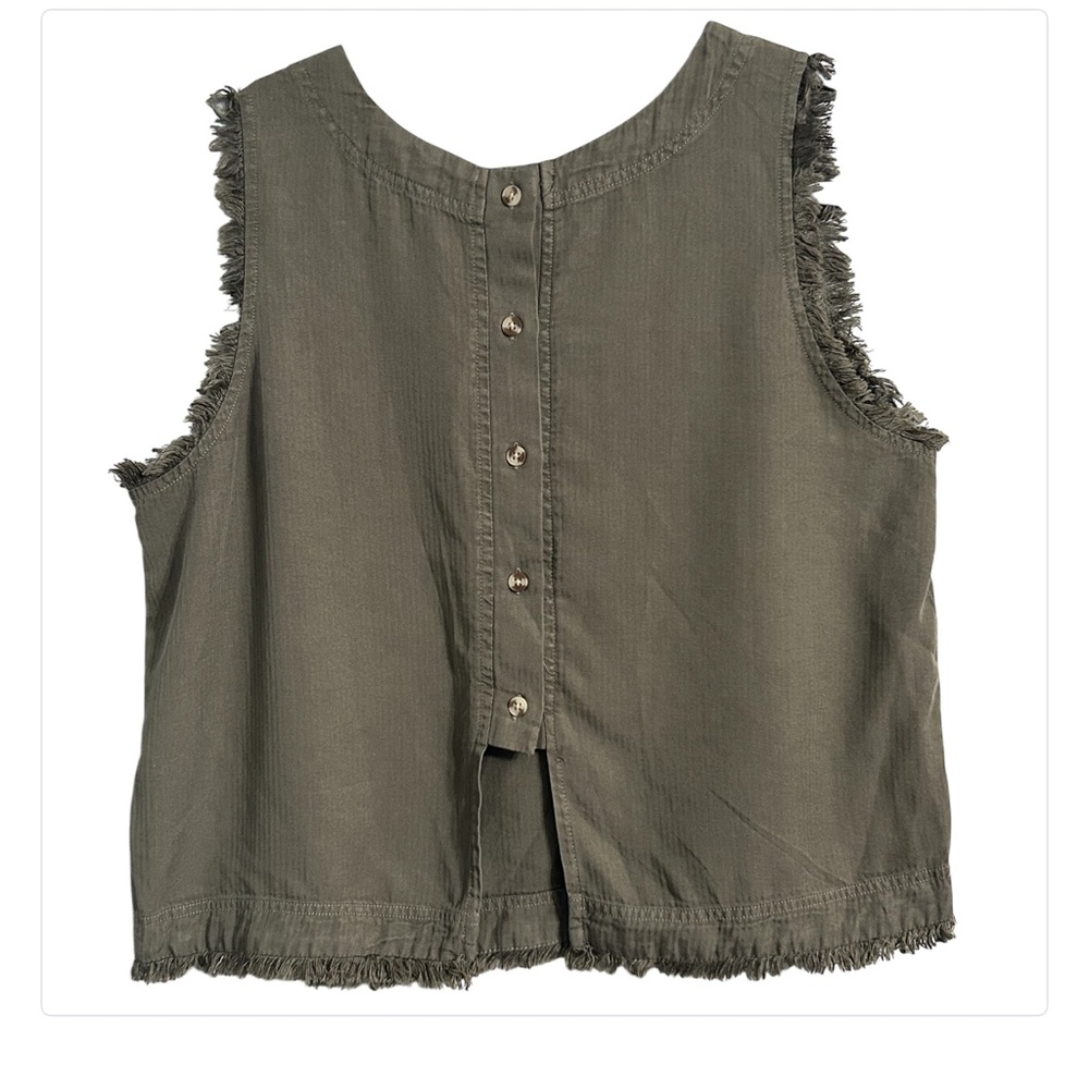 Altar’d State Olive Green Button back Sleeveless Frayed Sleeved Top Womens Size - Picture 2 of 4